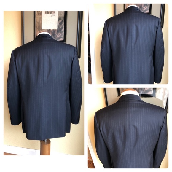 Emilio Yuste Wool 2 Piece Navy Blue Pinstripe Suit Size 42R Slacks W35” L29.5” - Picture 10 of 16
